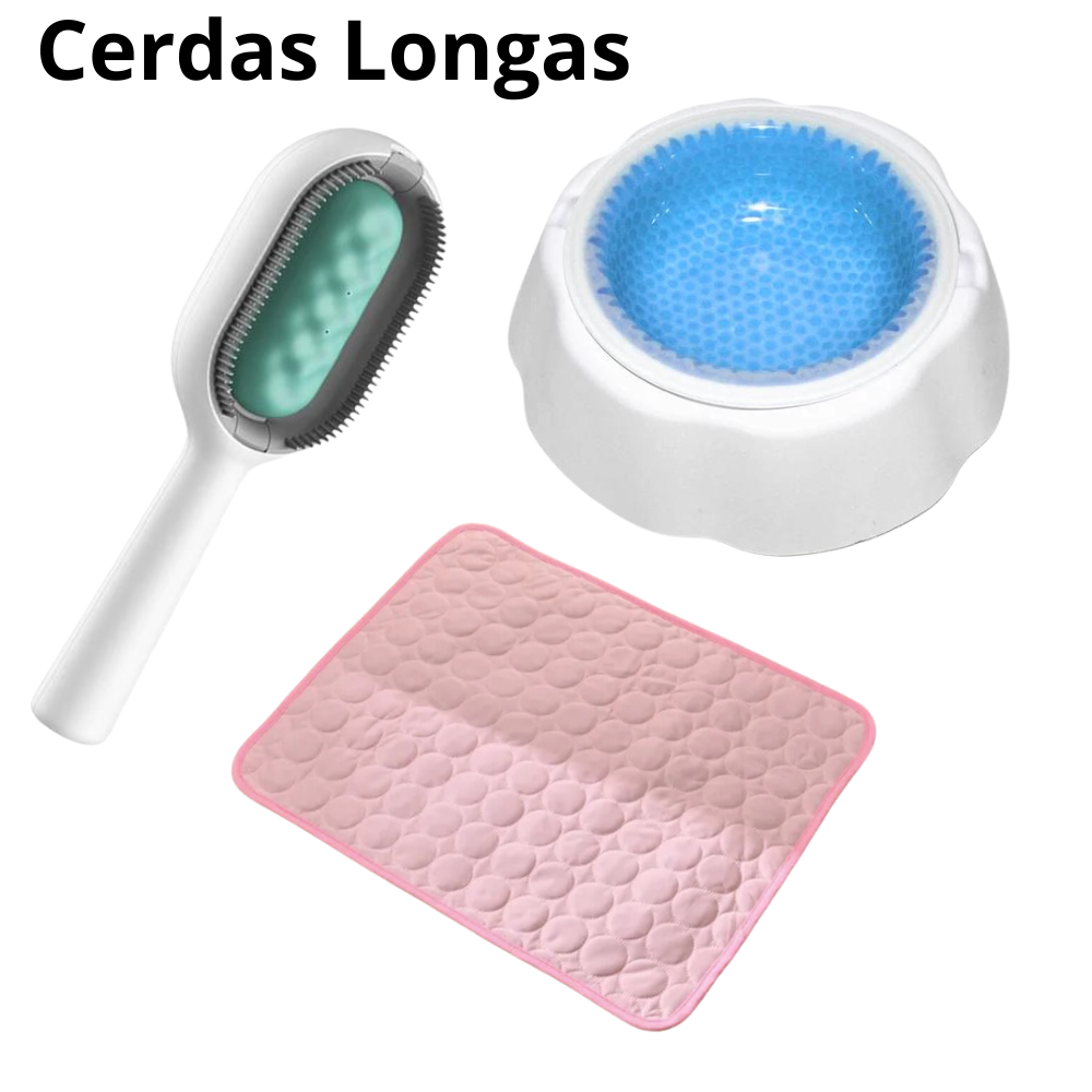 Kit Refrescância Tapete Gelado Médio + Tigela Gelada + Escova Multifuncional para Pets