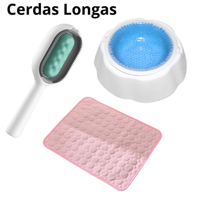 Kit Refrescância Tapete Gelado Médio + Tigela Gelada + Escova Multifuncional para Pets