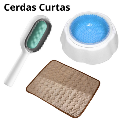 Kit Refrescância Tapete Gelado Médio + Tigela Gelada + Escova Multifuncional para Pets