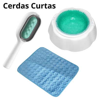 Kit Refrescância Tapete Gelado Médio + Tigela Gelada + Escova Multifuncional para Pets