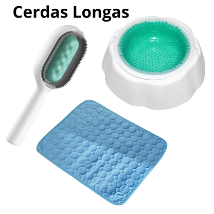 Kit Refrescância Tapete Gelado Médio + Tigela Gelada + Escova Multifuncional para Pets