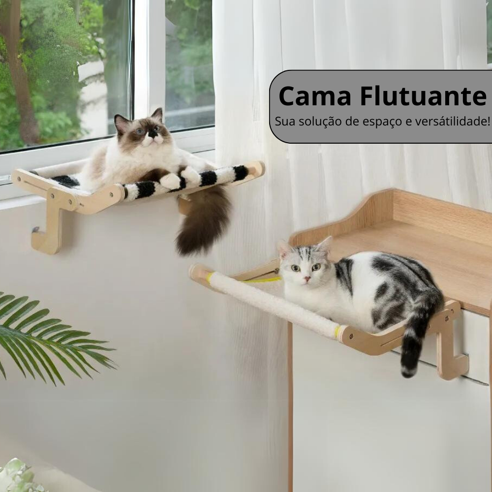 Cama de Madeira Ajustável para Gatos